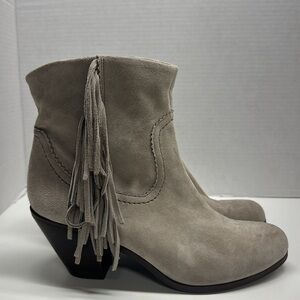 Sam Edelman Louie Ankle Boots Booties Suede Fringe Western Cream Beige Size 10